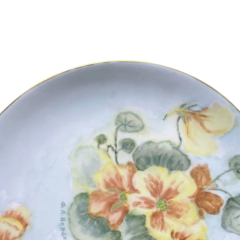 1966 Holiday China Made Germany Hand Painted Floral Plate Signed G.A. Hendon 10